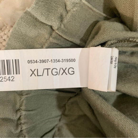 PAPER BAG HIGH WAIST OLIVE GREEN SHORTS BELT WOMENS XL RELAXED COTTAGE LINEN - Picture 12 of 12